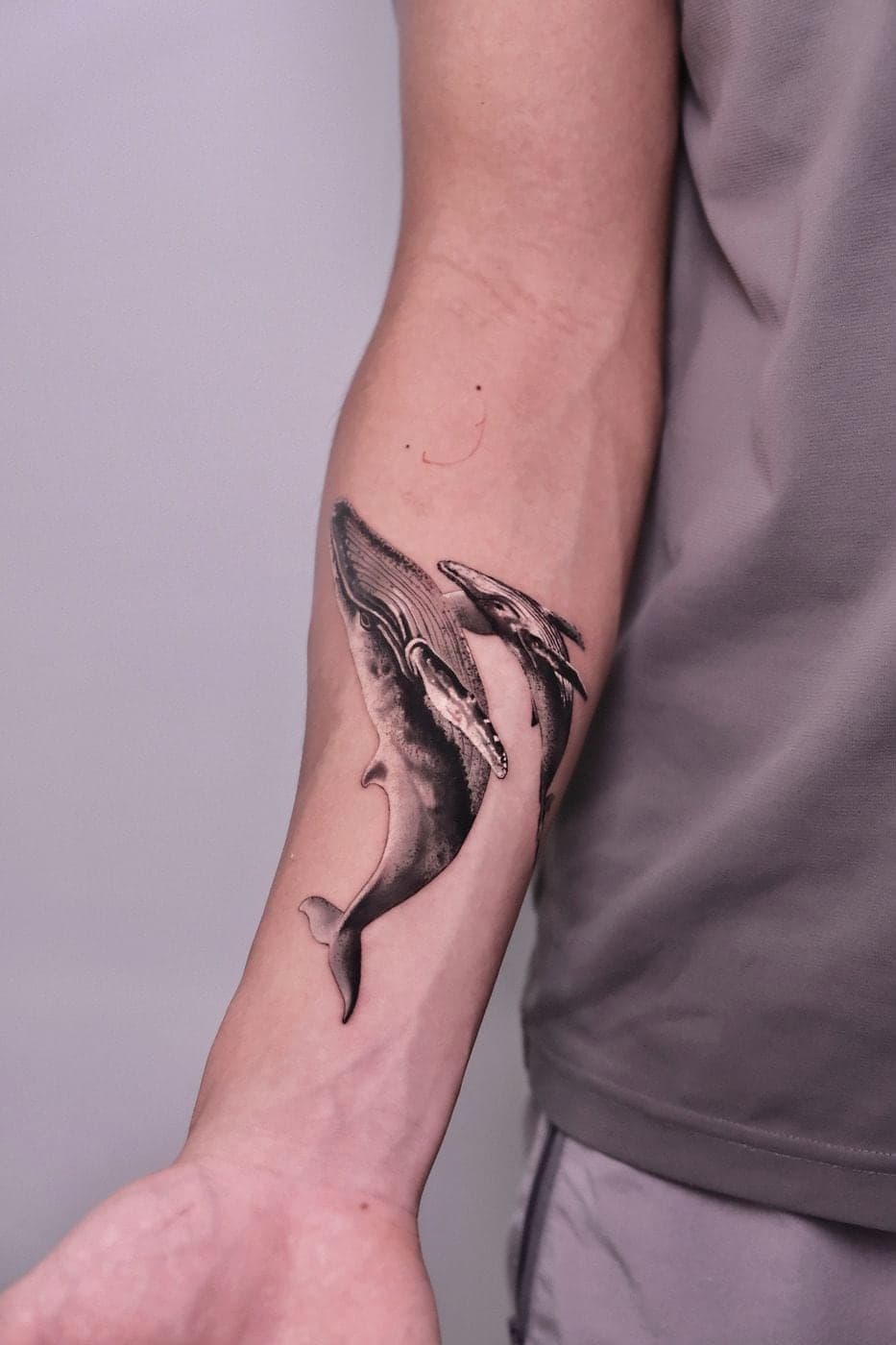 Hình xăm black & grey cá voi